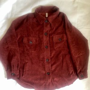 Zenana Oversized Corduroy Button Front Shacket, Size Large, Dark Rust